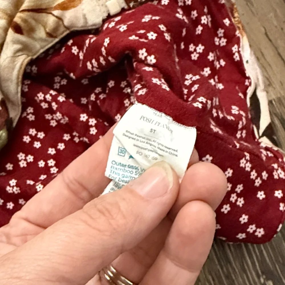 Posh Peanut Kids Floral Puffer Jacket - Cream and Brown - Picture 2 of 3